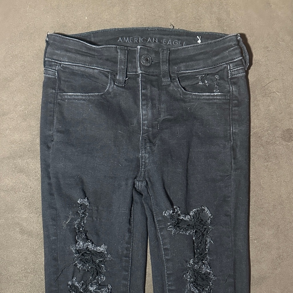 American Eagle Outfitters Black Distressed Skinny Jeans